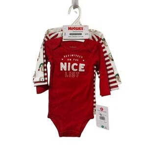 Huggies Babywear 3 Pack Organic Cotton Christmas Bodysuits Red 6M